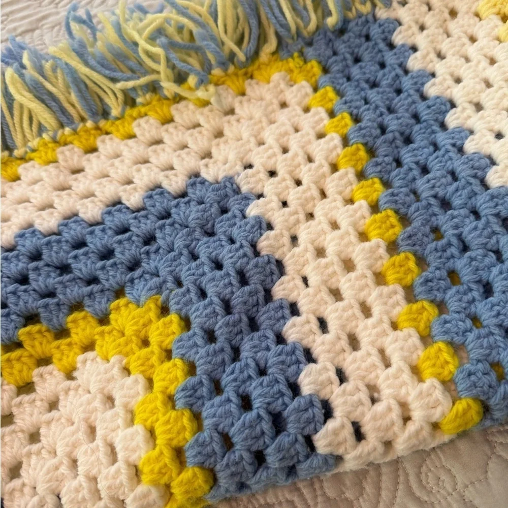 Vintage Granny Square Crocheted Throw Blanket